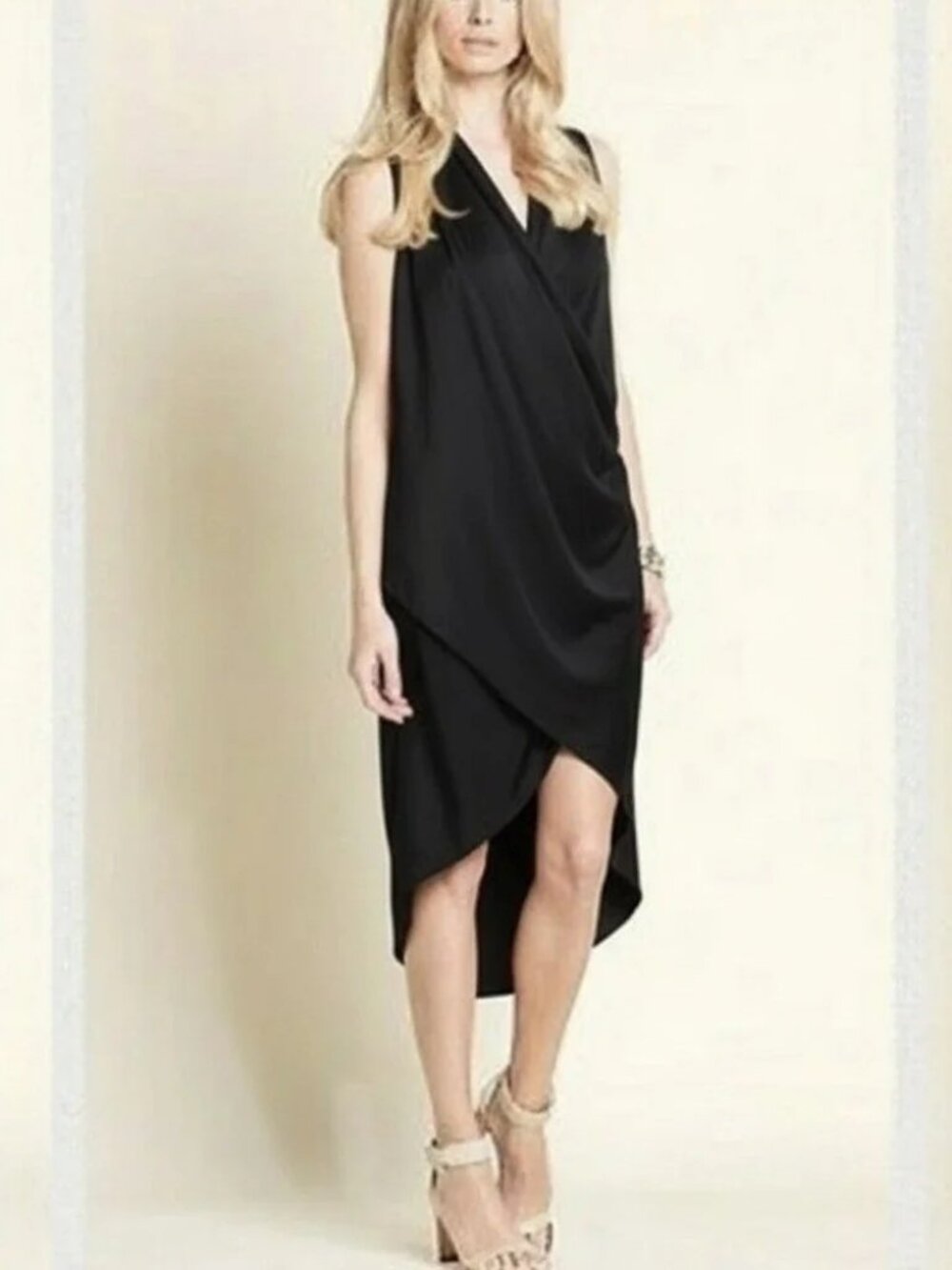 Clara Sunwoo Black High Low Midi Wrap Dress XS NWOT